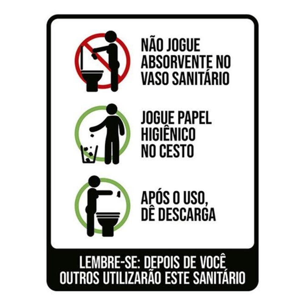 Kit 3 Placas Sinalização - Não Jogue Absorvente Banheiro