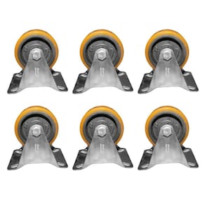 Kit 6 Rodinhas 75Mm Ferro Com Poliuretano 3`` Com Placa Fixa