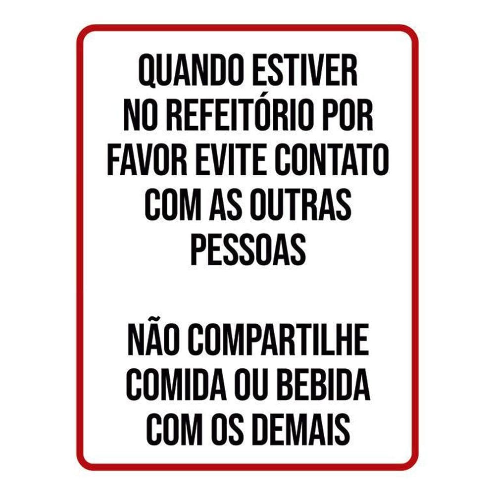 Placa Distanciamento Social Evite Contato Refeitório 36X46
