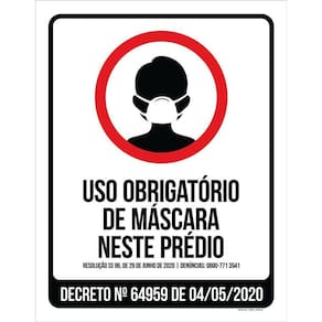 Placa Uso Obrigatório De Máscara Neste Prédio Governo 36X46
