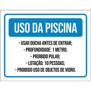 Placa Uso Piscina Usar Ducha Profundidade 1 Metro 36X46