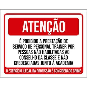Kit 3 Placas Proibido Prestação Serviço Personal Trainer
