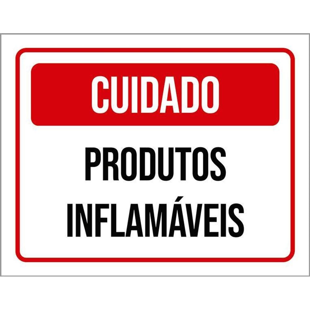 Placa Sinalização - Cuidado Produtos Inflamáveis 36X46