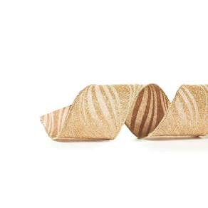 Fita Decorativa Aramada 6,3Cm X 9,14M Ondas Ouro Cromus