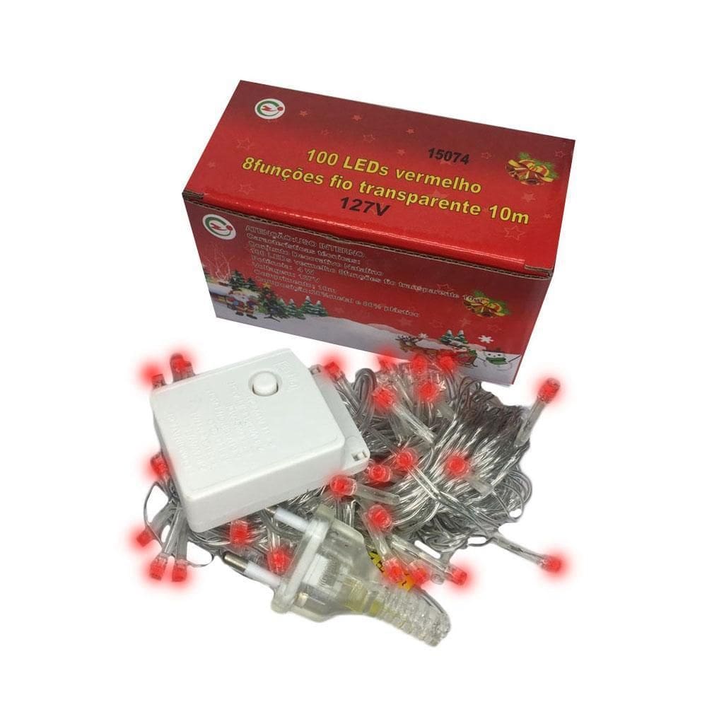 Luzes 100 Leds Vermelho 8 Funções 127V 10 Metros Natal