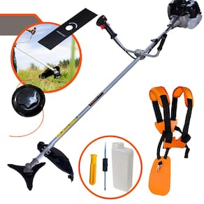 Cortador de Grama À Gasolina Anmax CG430-B Motor 2T 43cc 1,7HP 12.000rpm Roçadeira Lateral Com Carretel de Nylon e Lâmina 2 Pontas + Lâmina 3 Pontas