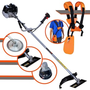 Roçadeira Aparador de Grama À Gasolina Anmax CG430B 43cc 1,7HP de Alta Rotação 3 Em 1 Com Carretel de Nylon + Faca 2 Pontas + Faca Circular 40 Dentes