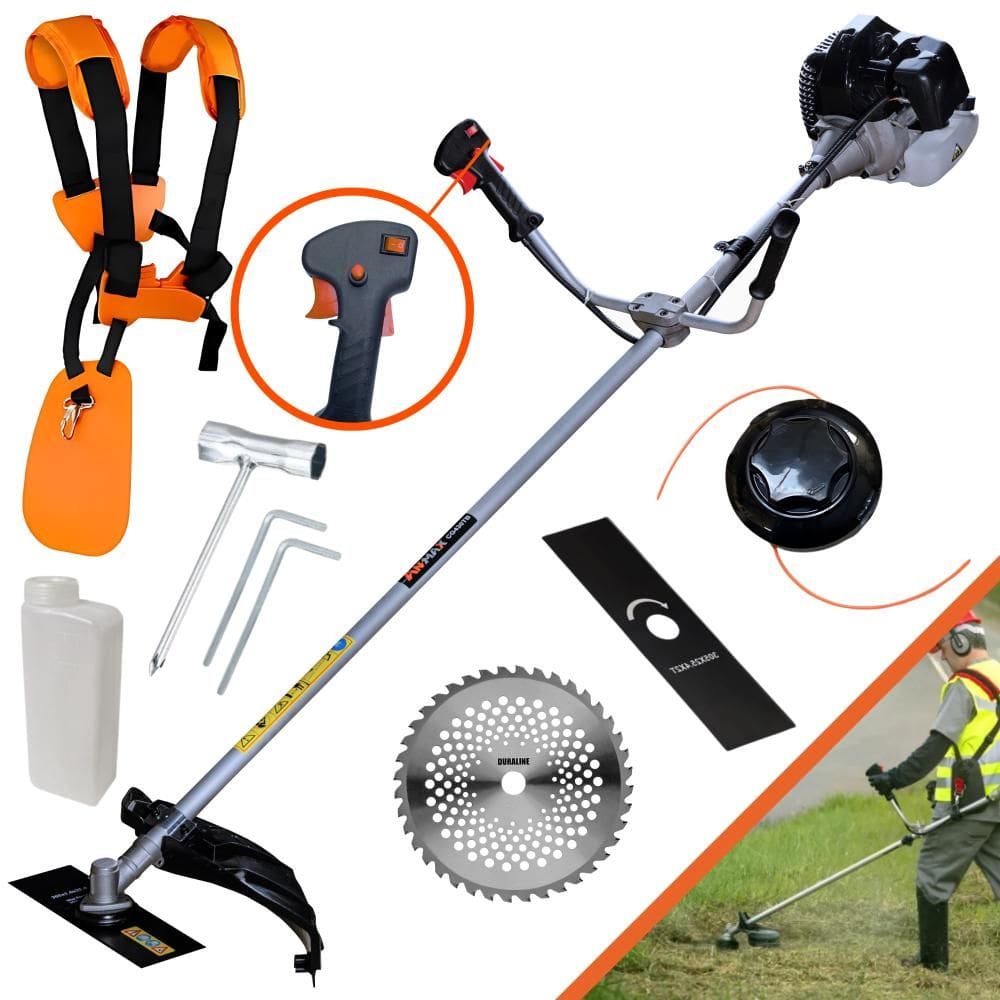 Roçadeira Anmax CG430-B À Gasolina 2T 43cc 1,7HP de Potência 12.000rpm Alta Performance Com Carretel Nylon e Faca 2 Pontas + Lâmina Vídea 40 Dentes