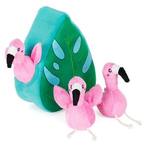 Pelúcia Zippypaws Burrow Brinquedo Com Apito Flamingos em Monstera Para Cães E Gatos