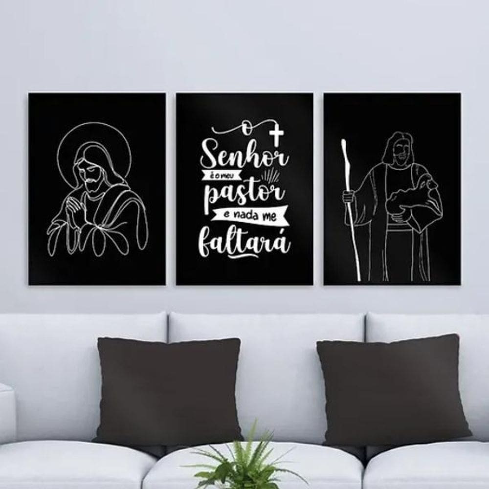 Kit 3 Quadros Modernos Jesus - Meu Pastor 33X24Cm