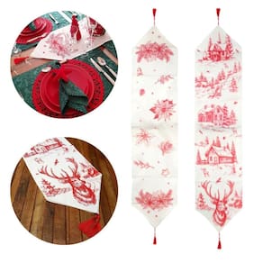 Caminho De Mesa Natalino Com Tassel Lindo Estampa De Rena