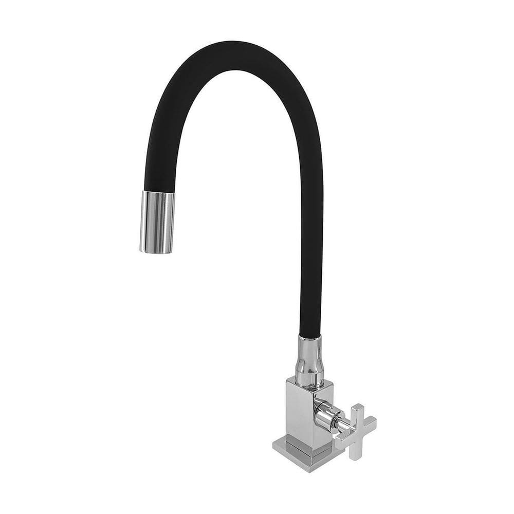 Torneira Luxo Bancada Cozinha Bica Preta Metal 1/4 Volta