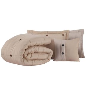 Kit Cobre Leito Colcha Queen Button 200 Fios Bordado 7 Peças - Avelã