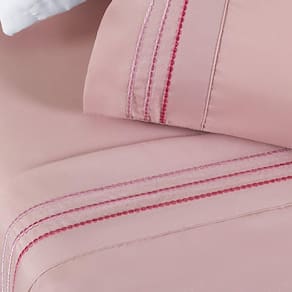 Jogo De Lençol King Yara Bordado 4 Peças Rosa