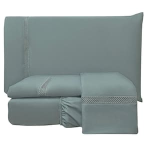 Jogo Cama Lençol Trento Queen Guipir Micro Percal 300 Fios C/ Ponto Infinito 4 Peças - Cinza