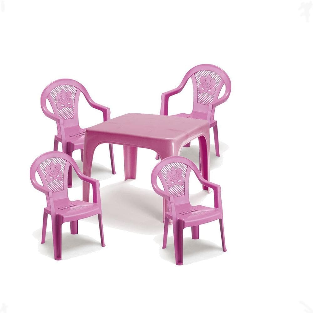 Mesinha Infantil Rosa 46X38Cm+4 Cadeira Poltroninha Kids
