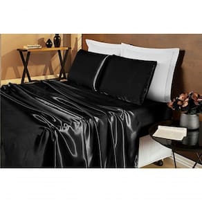 Jogo De Cama Lençol Cetim Casal Romantic 04 Peças - Preto