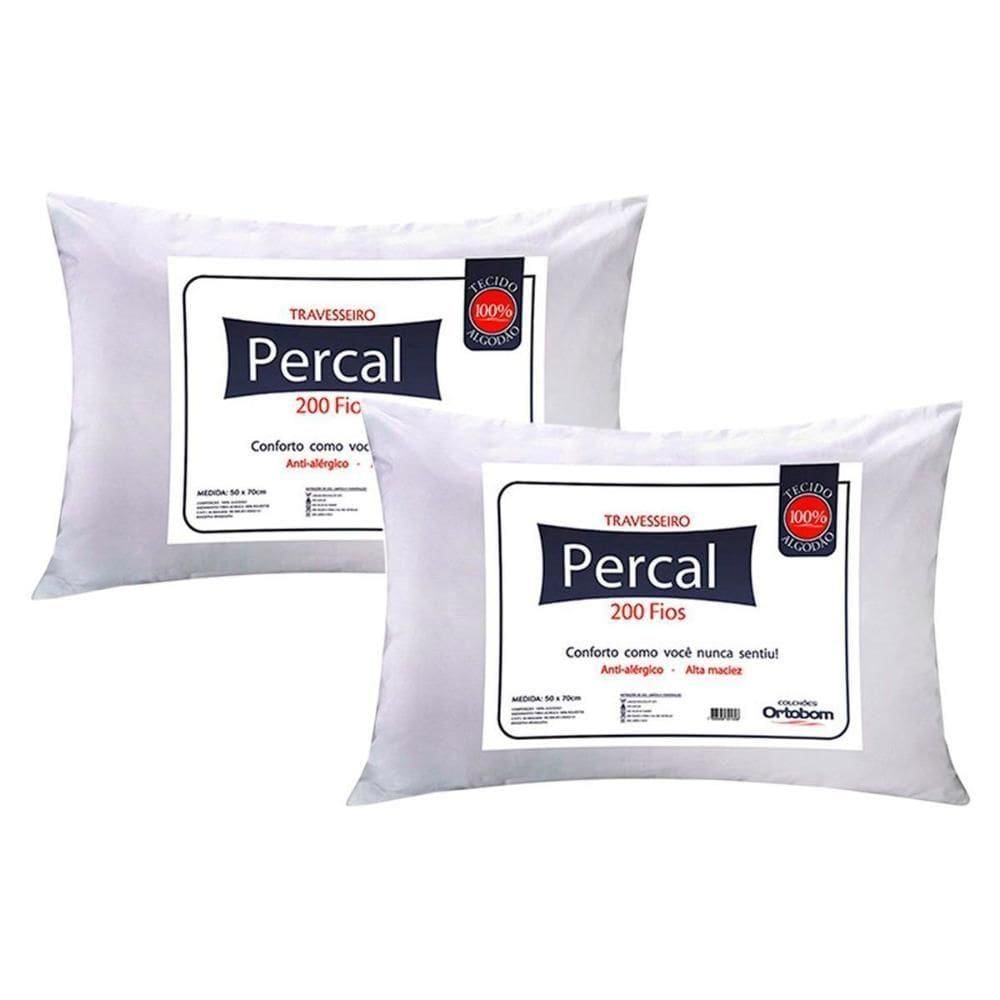 Travesseiro Fibras Siliconadas Plus Percal 200 Fios 2 Unidades P/fronha 50x70cm (50x70) - Ortobom