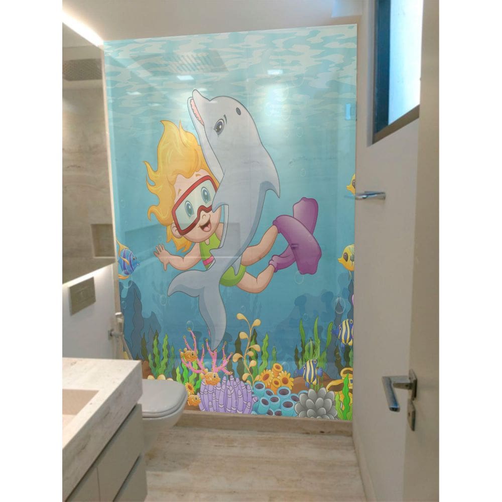 Adesivo Para Box De Banheiro Infantil Menina E Golfinho