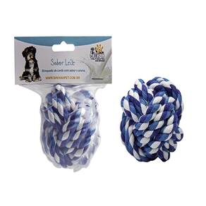 Brinquedo Mordedor Bola Corda Azul Pet Arroma De Leite Caes