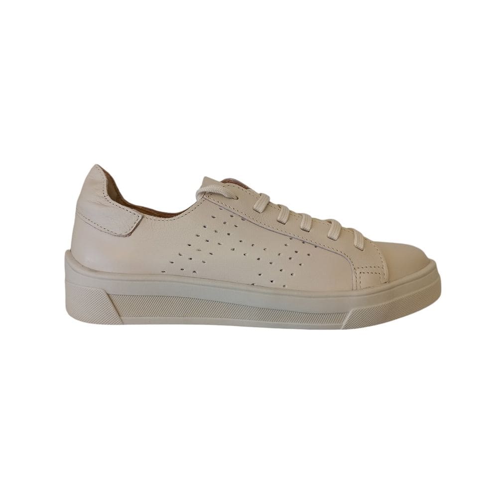 Tênis Casual Feminino em Couro Creme Sola Creme Flatform