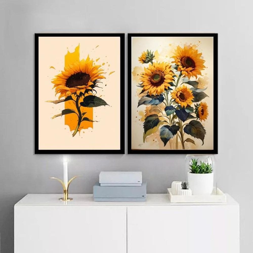 Kit 2 Quadros Decorativos Girassois 45X34Cm