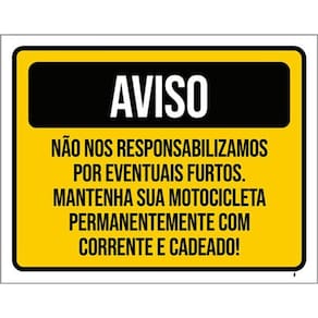 Kit 3 Placas Aviso Responsabilizamos Eventuais Furtos