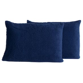 Par De Fronhas Em Sherpa Colorida 70cm X 50cm - Lã De Carneiro Cor Azul Marinho