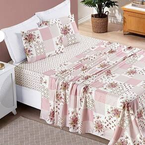 Jogo De Cama Lençol Bouti Estampado Casal Padrão 04 Peças - Rosa Matura