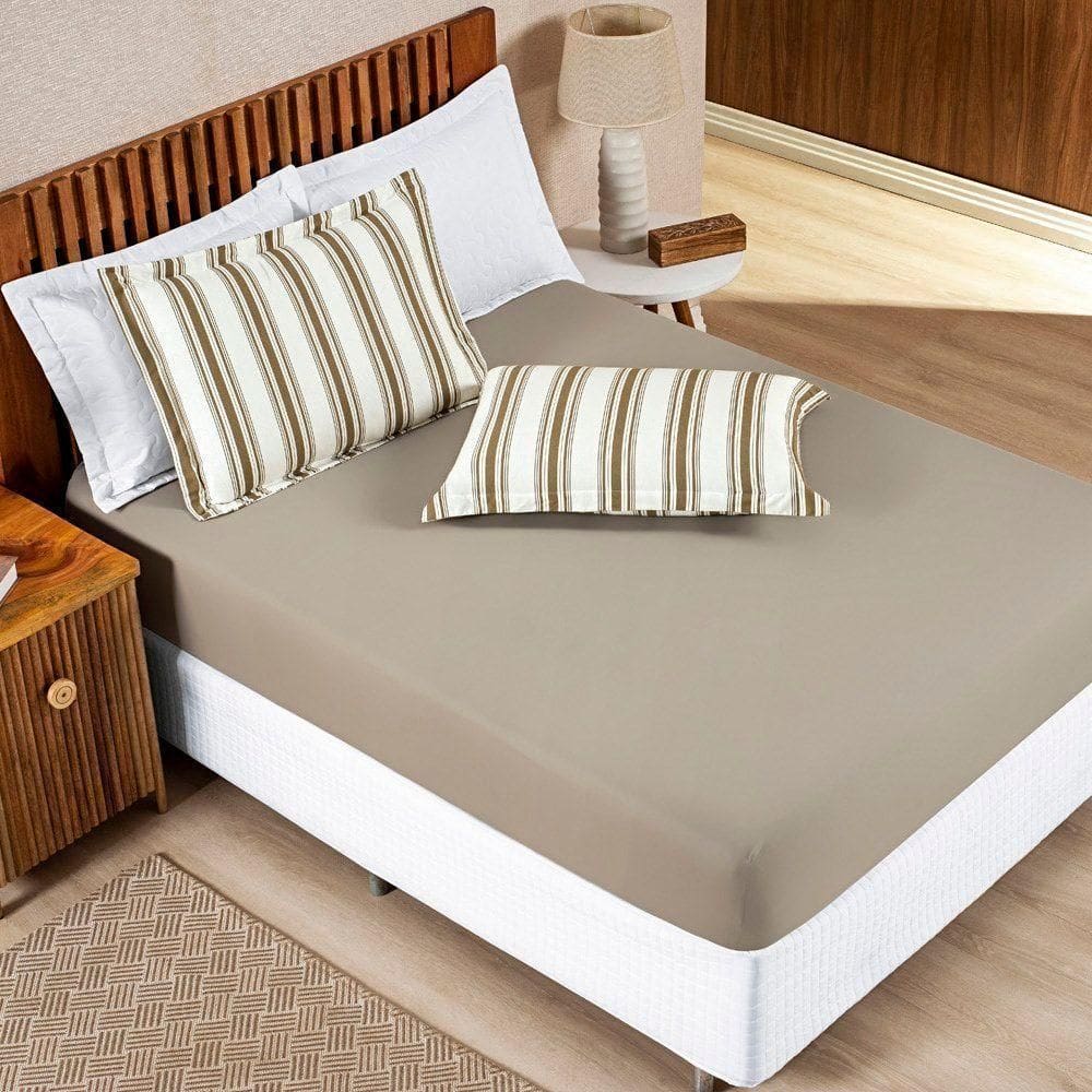 Jogo De Cama 100% Algodão Marin Queen 03 Peças - Caqui