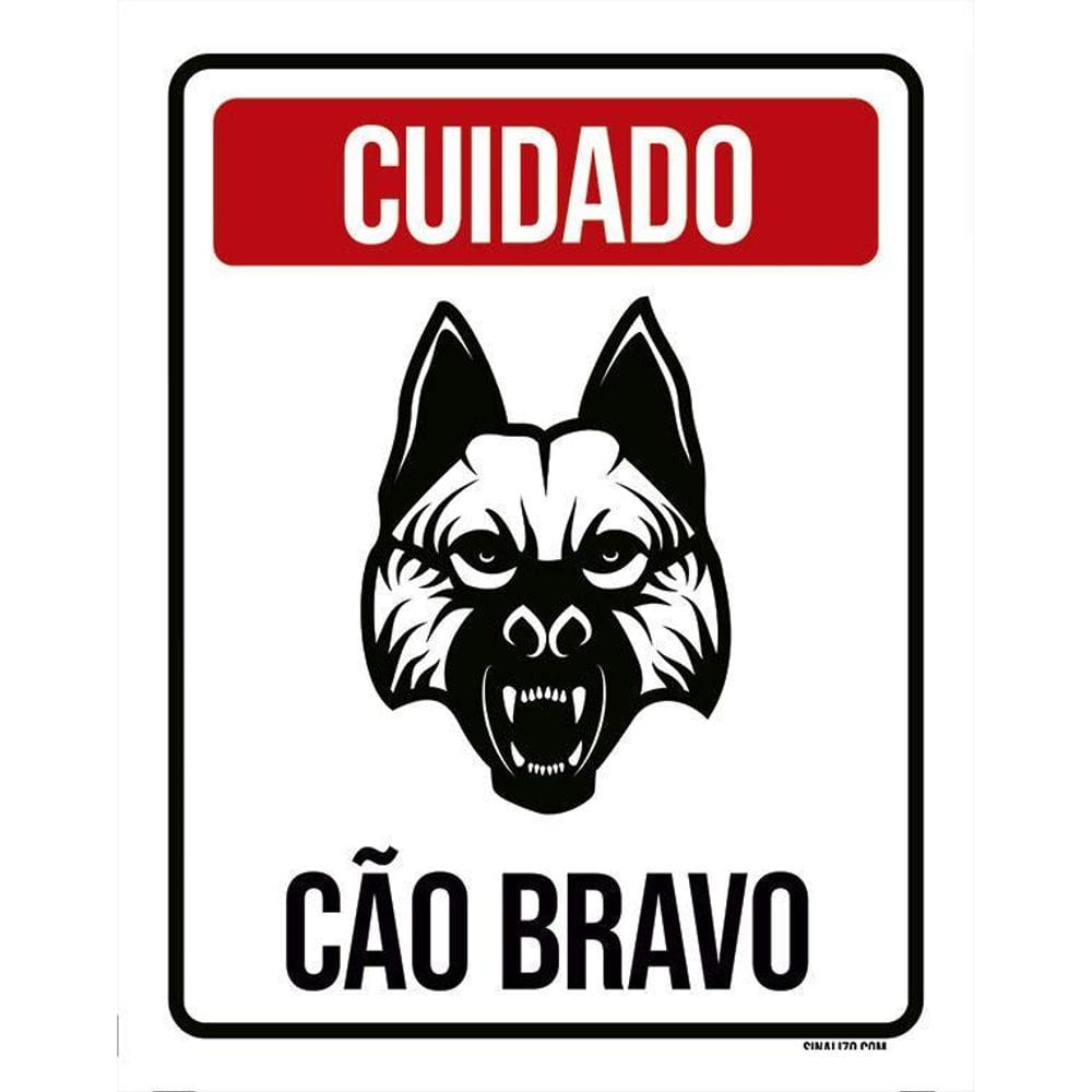 Placa De Sinalização - Cuidado Cão Bravo 36X46