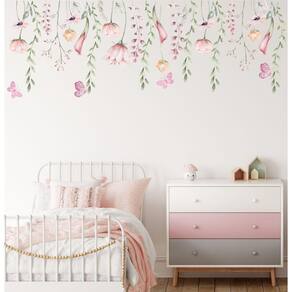 Adesivo De Parede Florais Folhagens Boho Aquarela