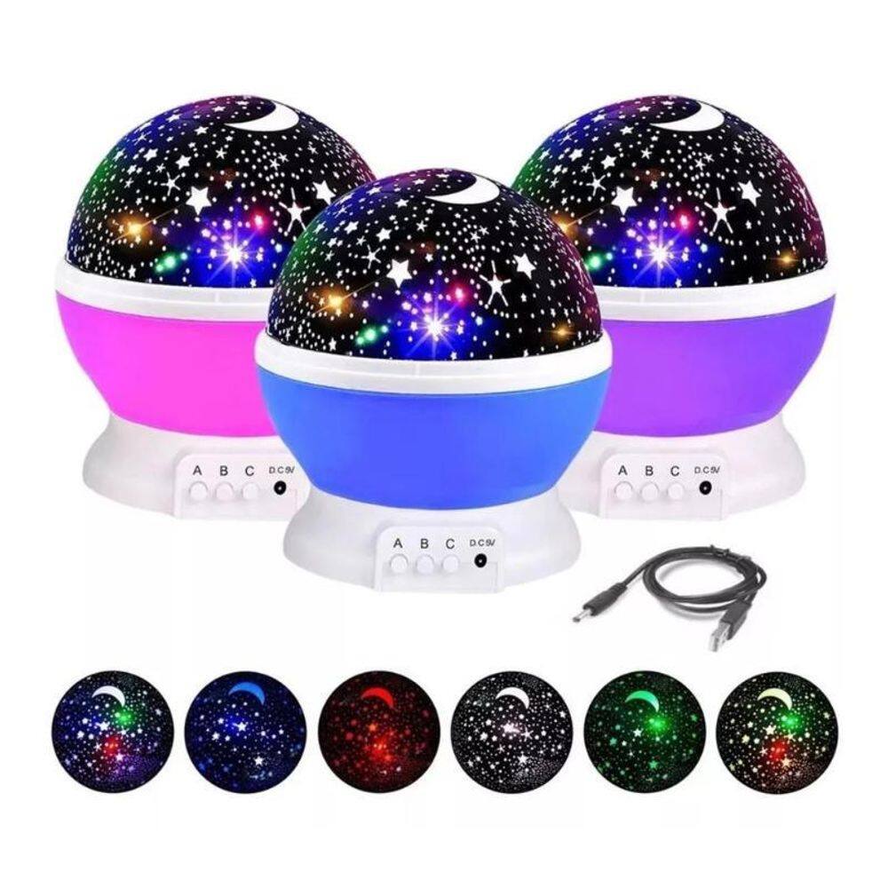 Luminária Infantil Abajur Projetor Lua E Estrelas Giratória