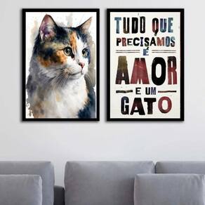 Kit 2 Quadros Amor E Um Gato 24X18Cm