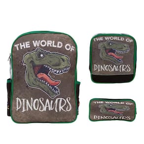 Kit Mochila Infantil Masculina Costas Dinossauro Tam G 3 Pçs