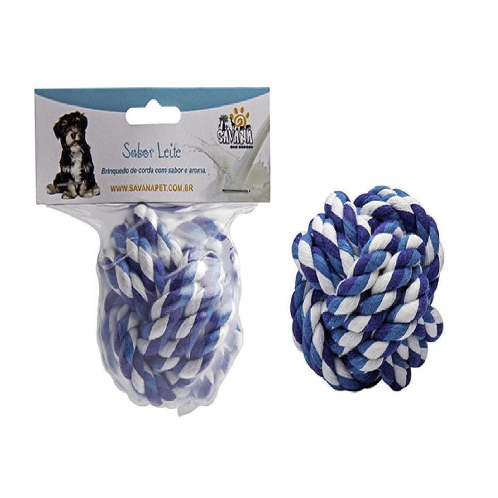 Brinquedo Mordedor Bola Corda Azul Pet Arroma De Leite Caes