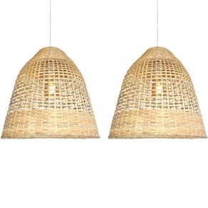 Kit 2 Pendente Bambu Artesanal Fibra Natural E27 Sala Nat18