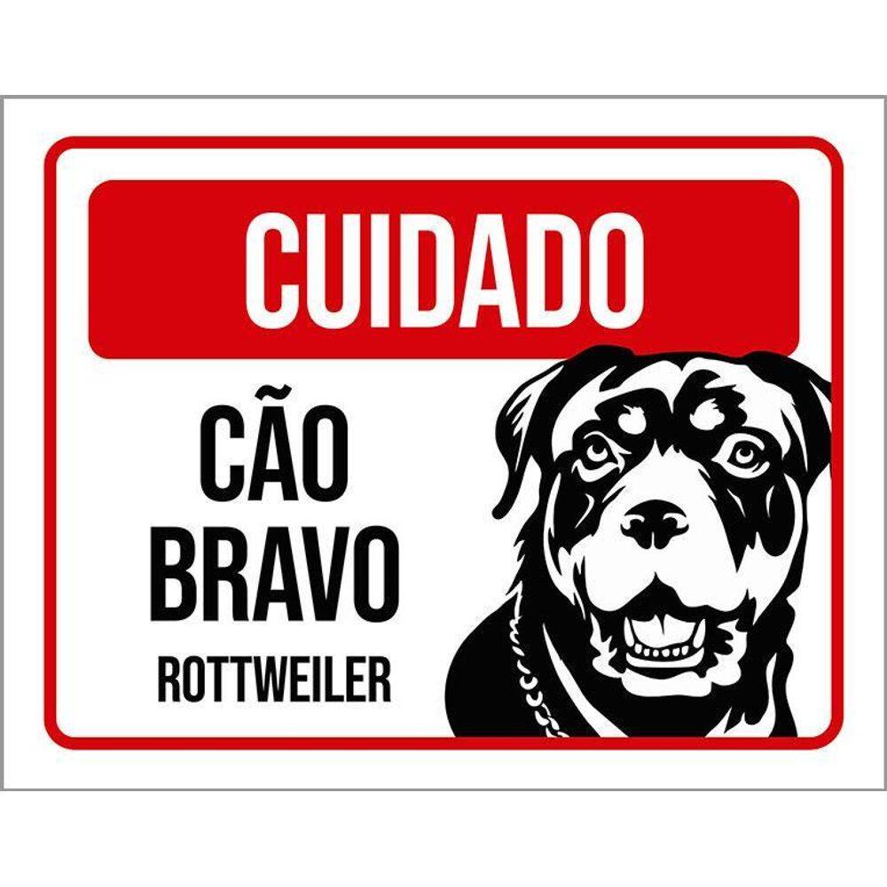 Kit 3 Placas Cuidado Cão Cachorro Bravo Rottweiler