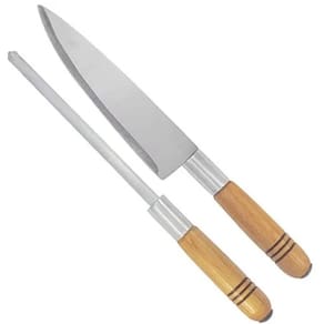 Kit Churrasco 2 Peças Com Face E Chaira 30Cm Cabo Madeira