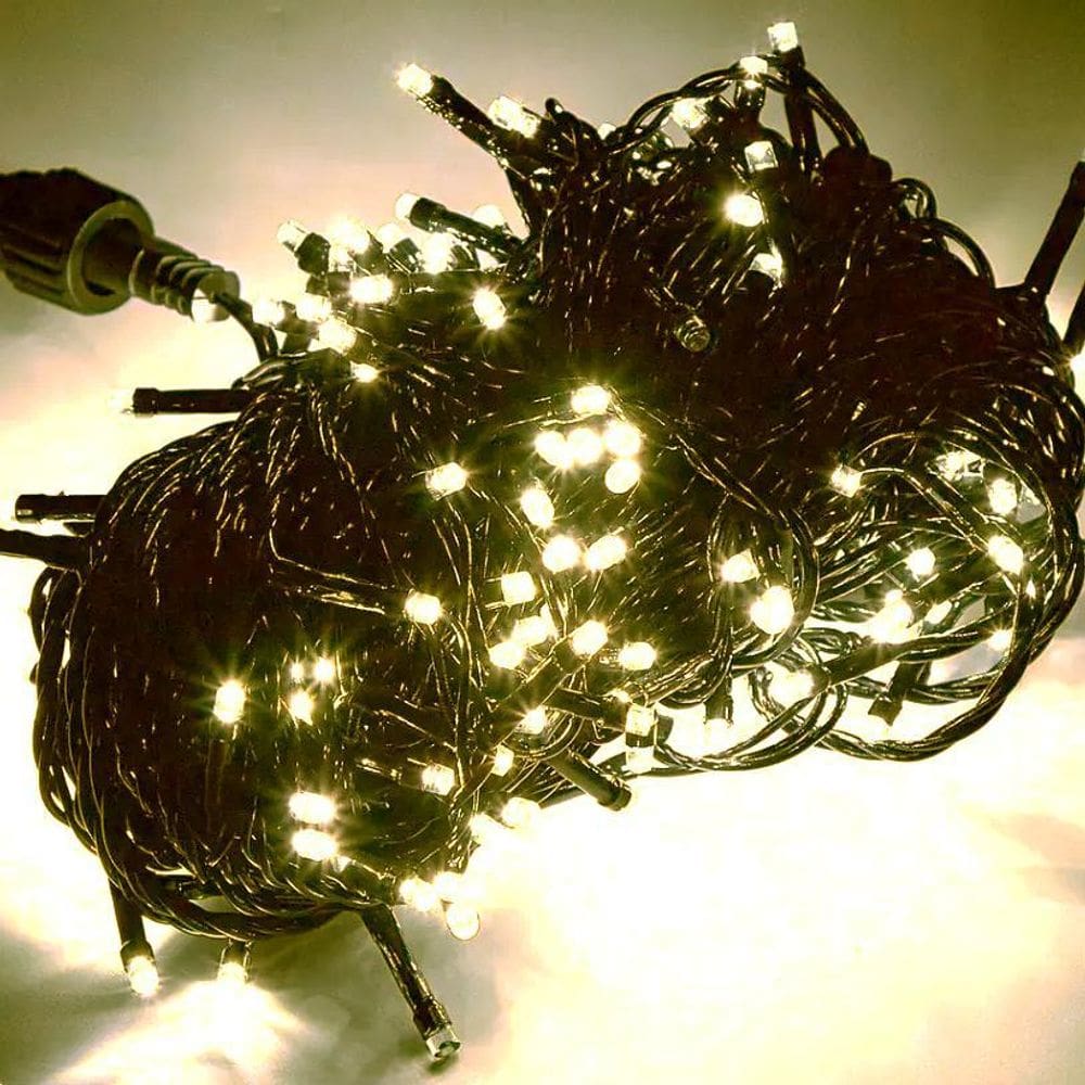 Cordão 100 Lâmpadas Led Warm Com 20 Strobos Warm 10M Bivolt