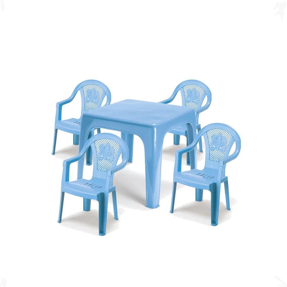 Mesinha Kids Infantil Azul 46X38Cm + 4 Cadeira Poltroninha