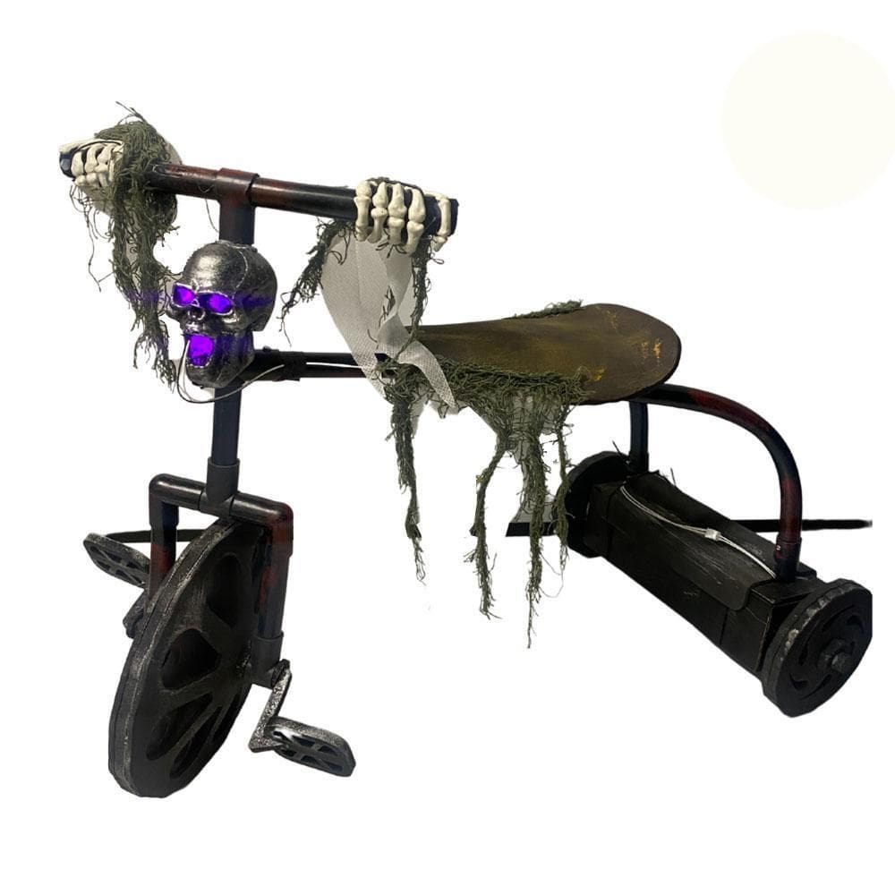 Triciclo Caveira Com Movimento Som Luz Halloween 75Cm