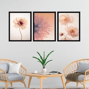 Kit 3 Quadros Fotos Modernas Flores Tons Pêssego 33X24Cm