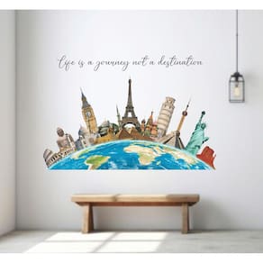 Adesivo Decorativo Para Escolas Globo E Monumentos Com Frase
