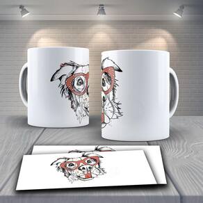 Caneca Presente Porcelana 325Ml Tema Animais Dog De Óculos