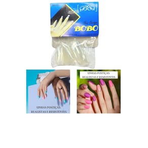 Kit 24 Unhas Postiças Realista Bobo Transparente Quadrada