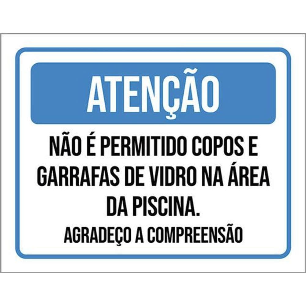 Kit 3 Placas Atenção Não Permitido Copos Garrafas Vidro