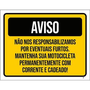 Kit 3 Placas Aviso Responsabilizamos Eventuais Furtos