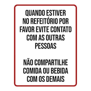 Placa Distanciamento Social Evite Contato Refeitório 36X46