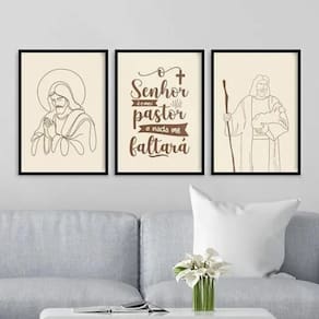 Kit 3 Quadros Jesus - O Senhor É Meu Pastor 33X24Cm